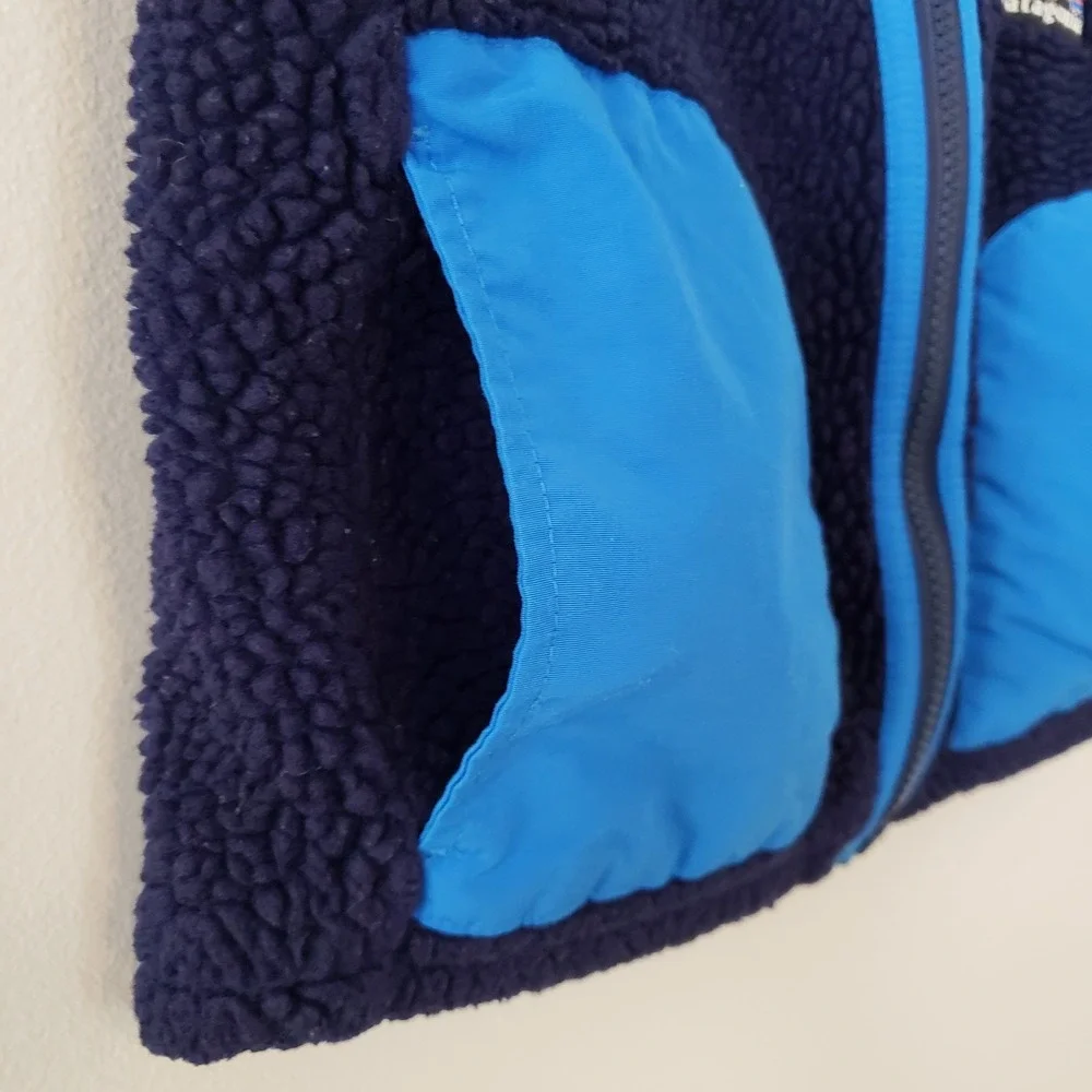 Patagonia Kids Retro-X Fleece Vest XS Pockets Logo Full Zip Colorblock Blue
